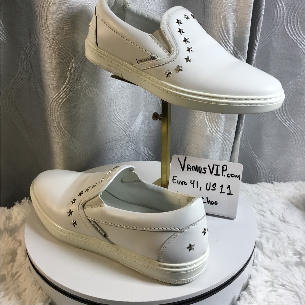 Jimmy Choo White Slip-On Sneakers with Star Studs